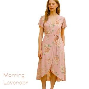 Morning Lavender Pink Midi Wrap Dress Size M